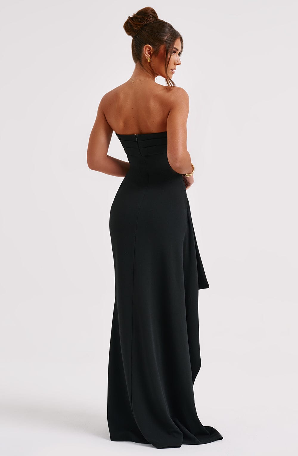 Strapless Ruched Maxi Dress with High Split