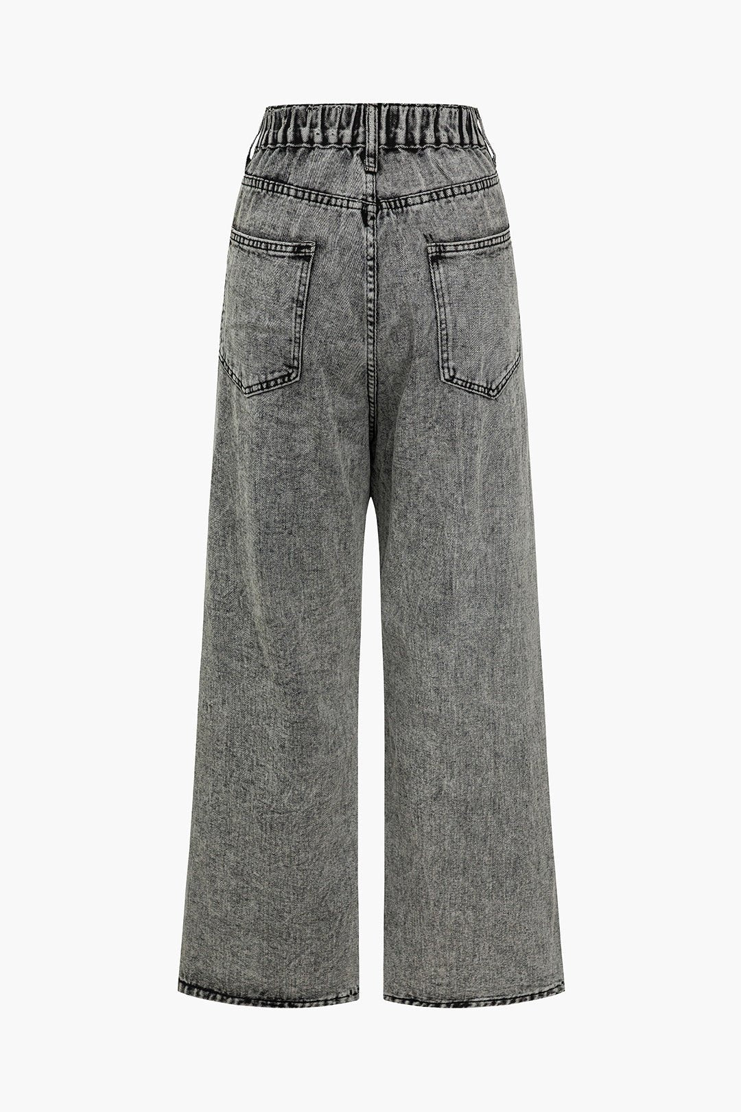Grey Washed Wide-Leg Jeans with Statement Pocket Detailing