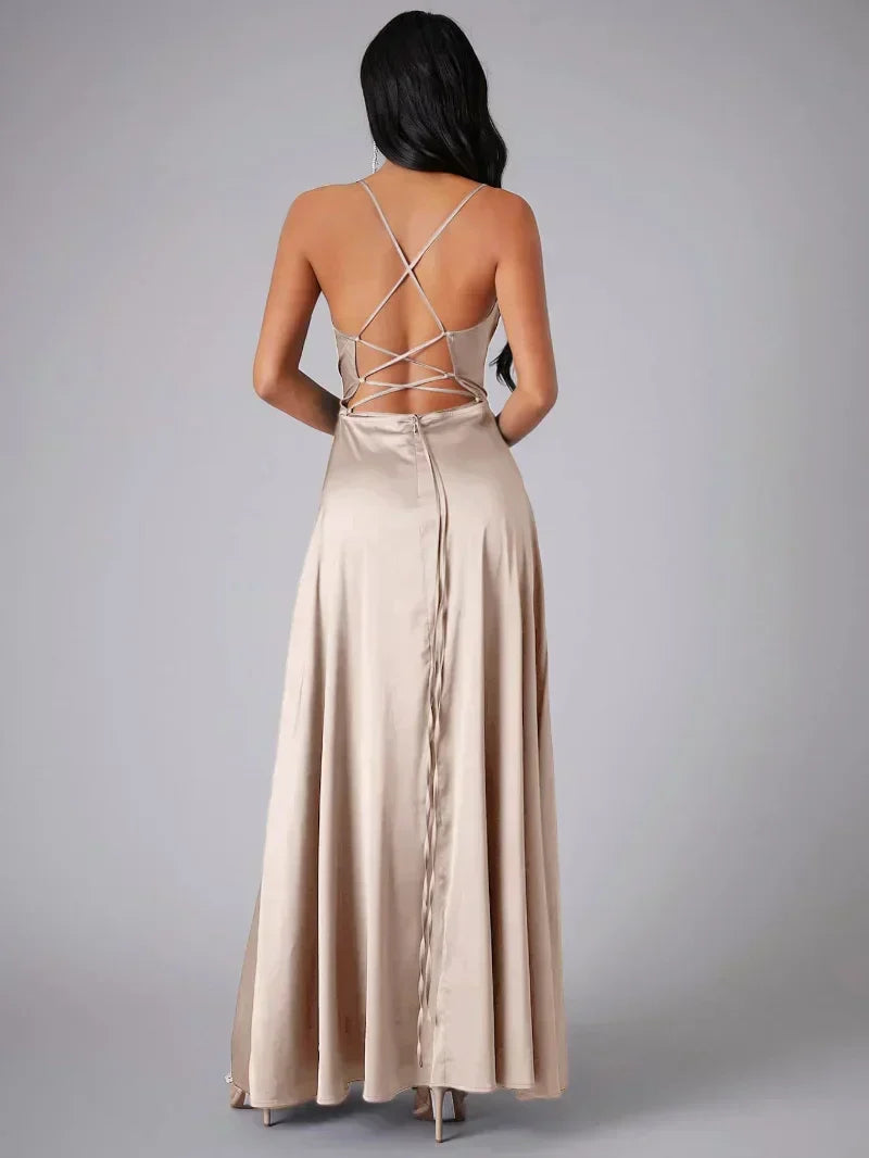 Satin Cowl Neck Maxi Dress with Side Slit