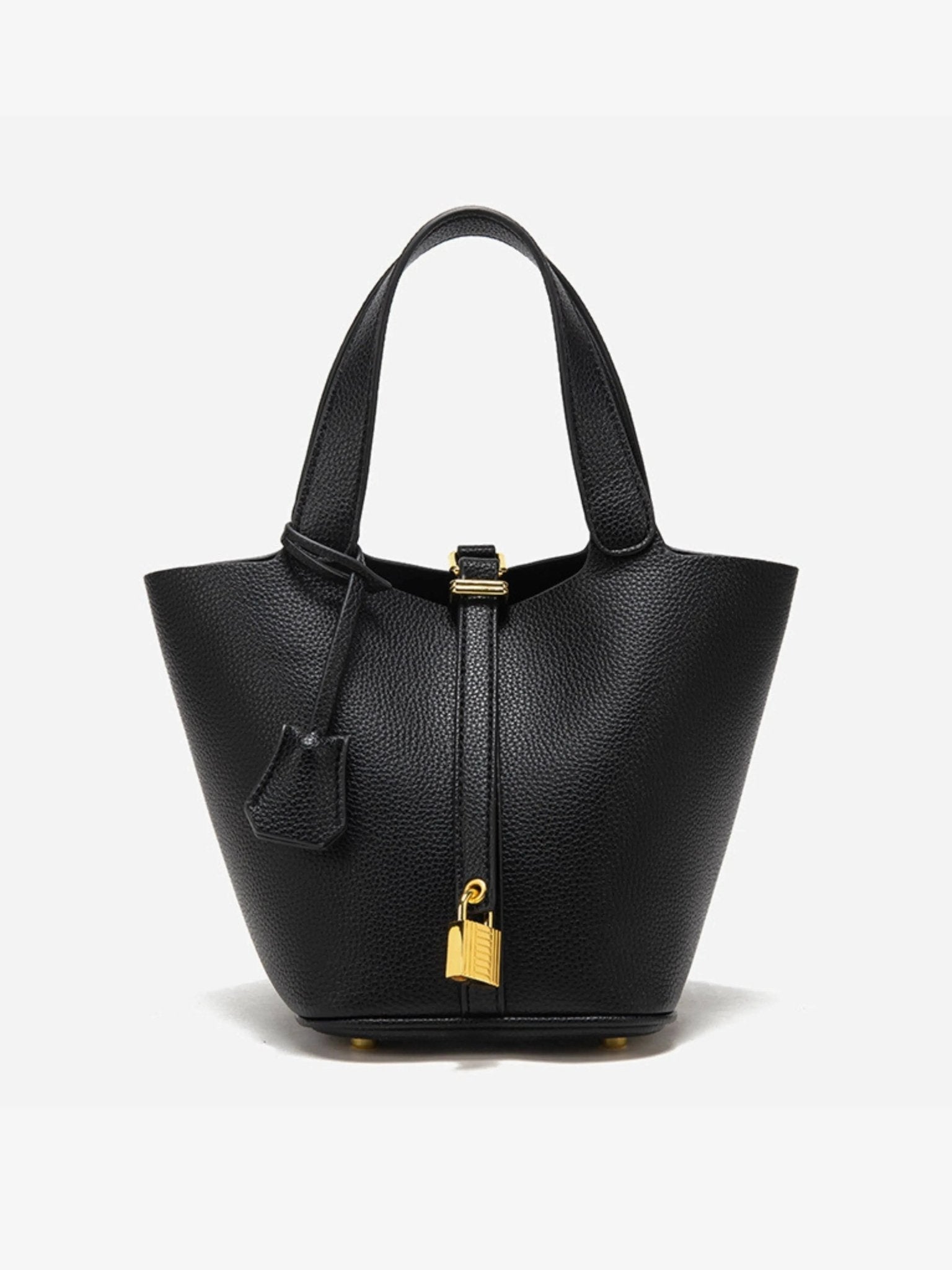 Elegant Textured Leather Bucket Bag with Gold Lock