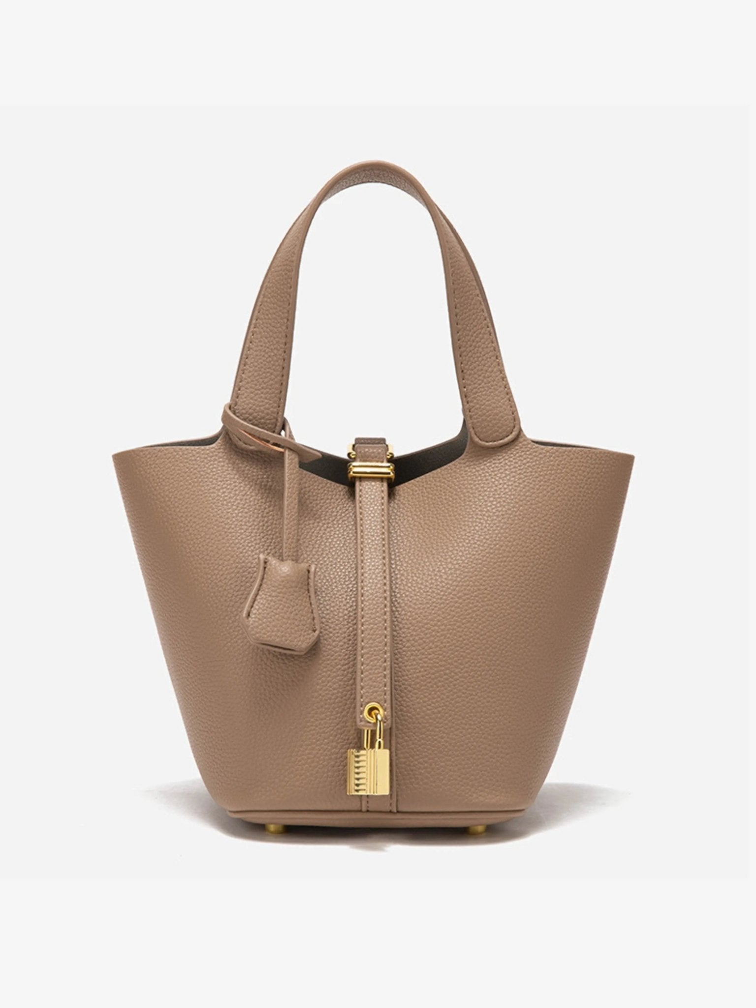Elegant Textured Leather Bucket Bag with Gold Lock