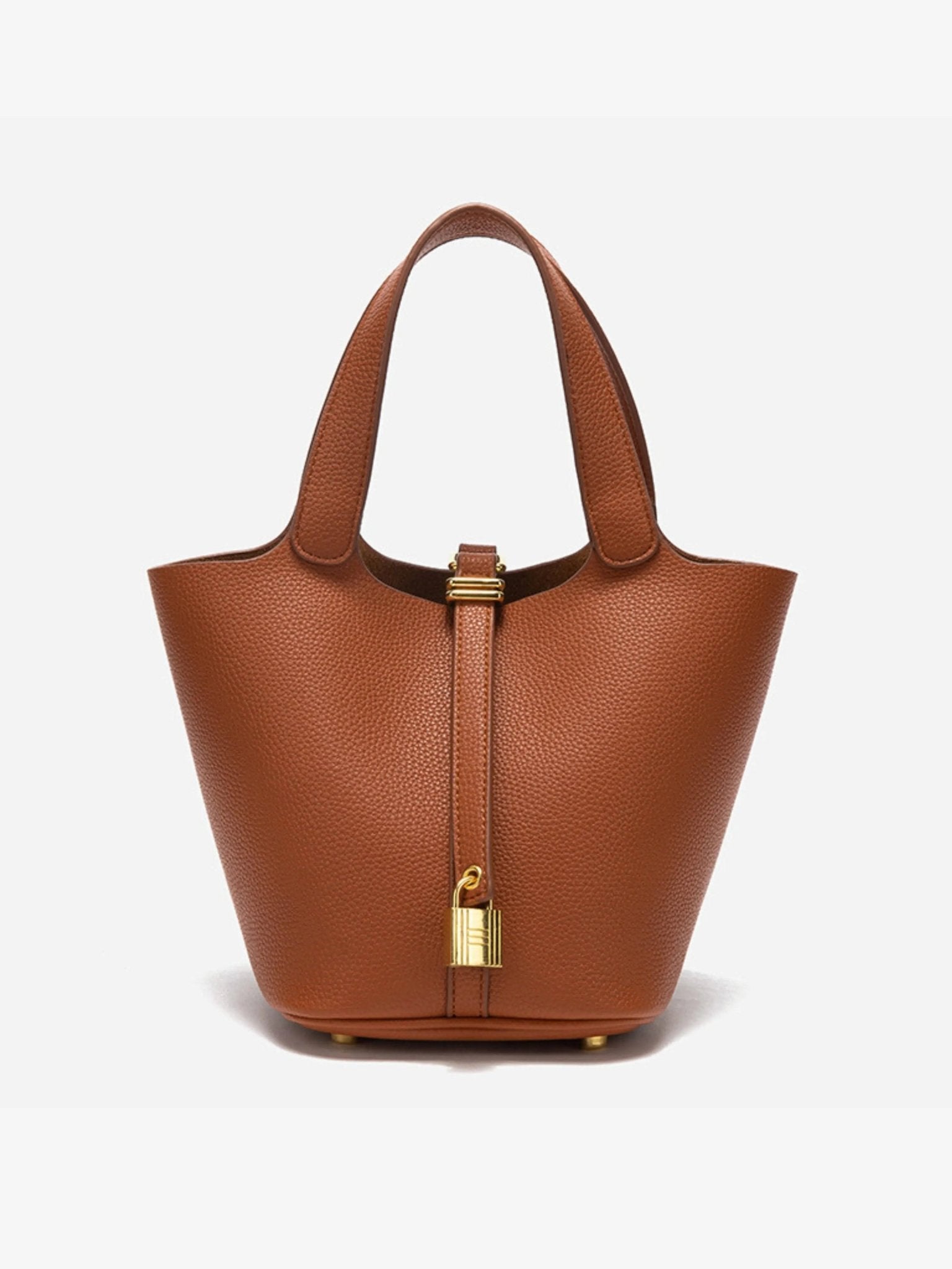 Elegant Textured Leather Bucket Bag with Gold Lock