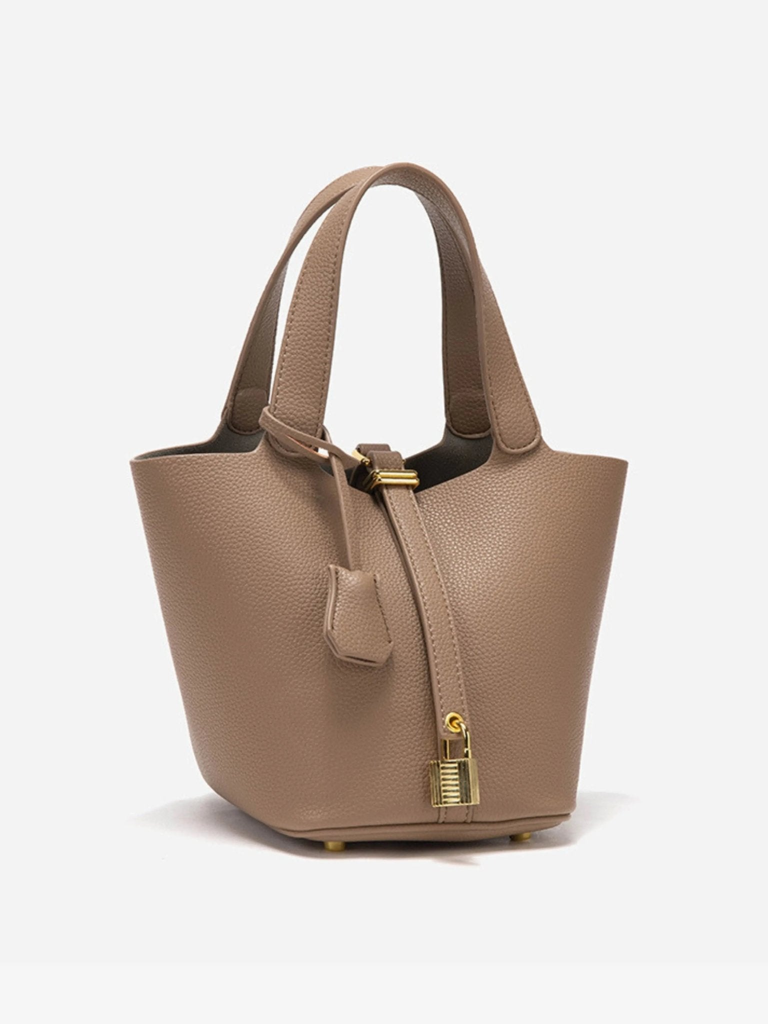 Elegant Textured Leather Bucket Bag with Gold Lock
