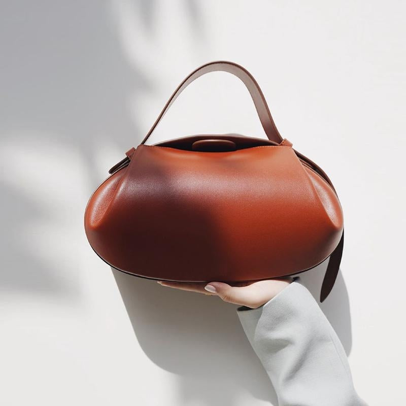 Designer-Inspired Sculptural Round Shoulder Bag with Top Handle