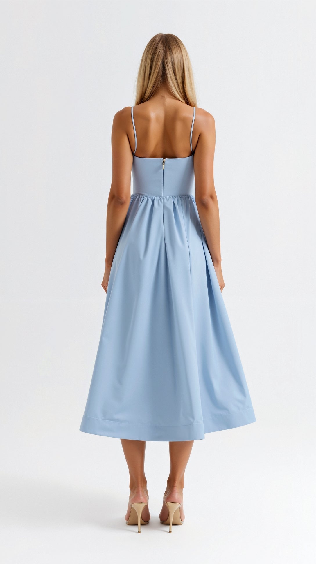 Strappy Midi Dress with Fitted Bodice and Flowing Skirt