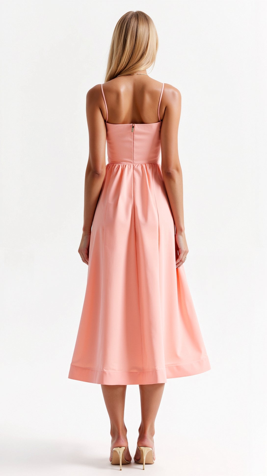 Strappy Midi Dress with Fitted Bodice and Flowing Skirt