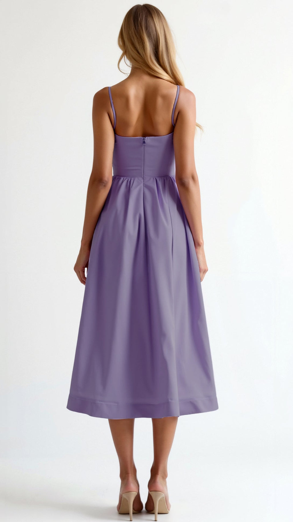 Strappy Midi Dress with Fitted Bodice and Flowing Skirt