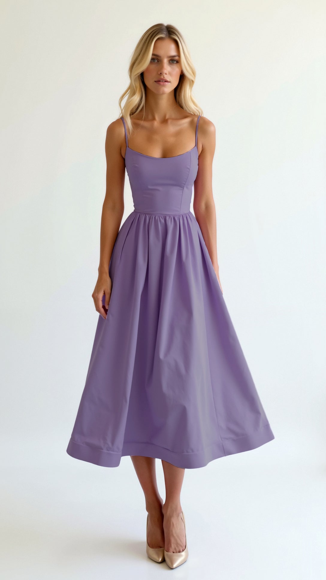 Strappy Midi Dress with Fitted Bodice and Flowing Skirt