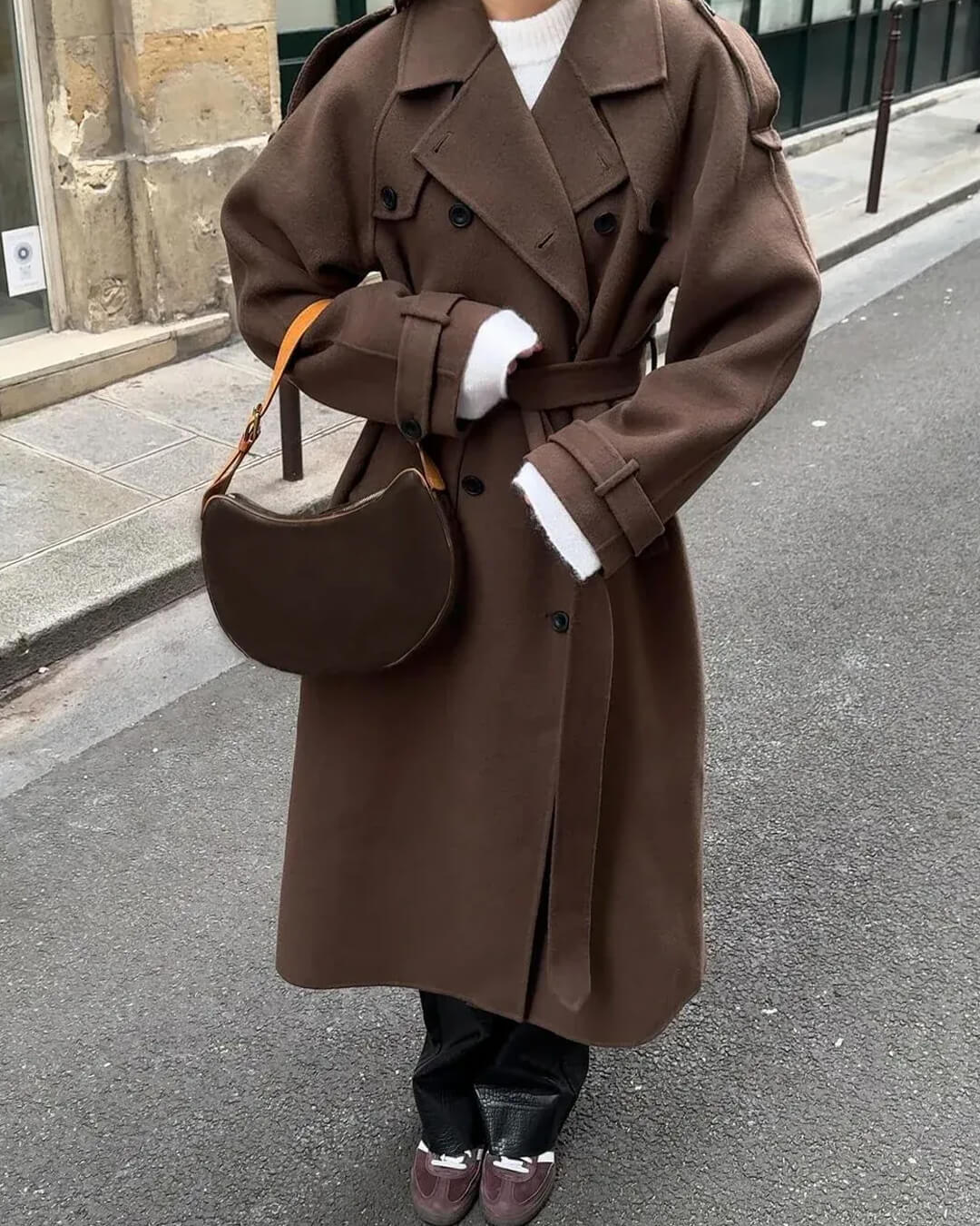 Elegant Double-Breasted Long Trench Coat
