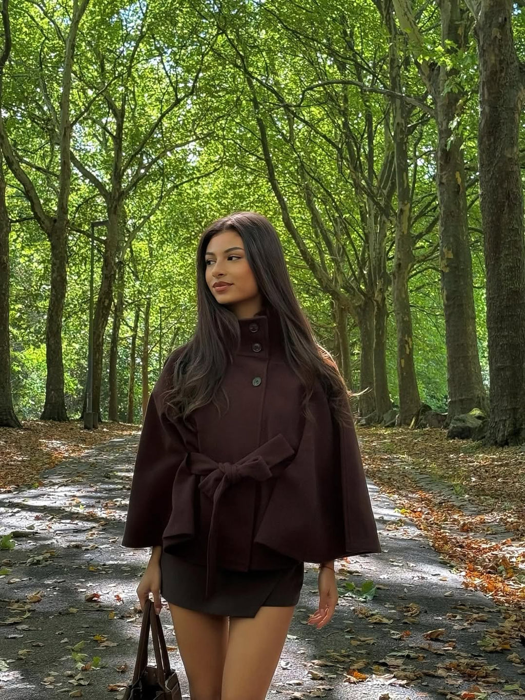 Elegant High Neck Belted Cape Jacket