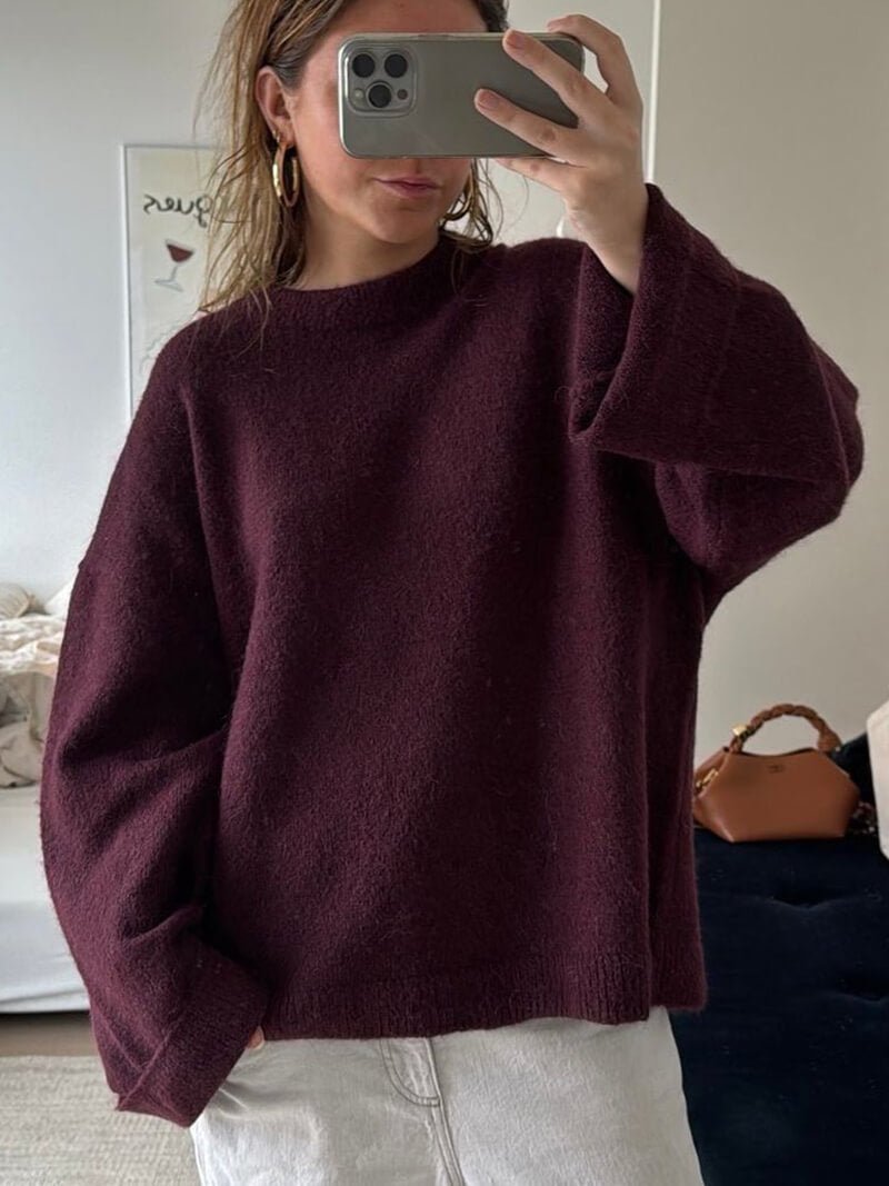 Relaxed Fit Knit Pullover with Round Neck