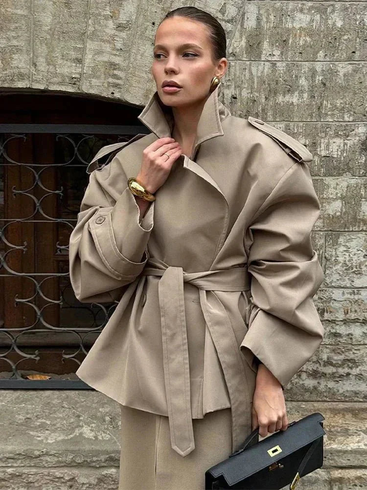 Oversized Belted Trench Coat with Structured Collar