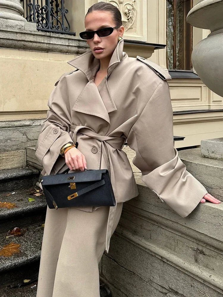 Oversized Belted Trench Coat with Structured Collar