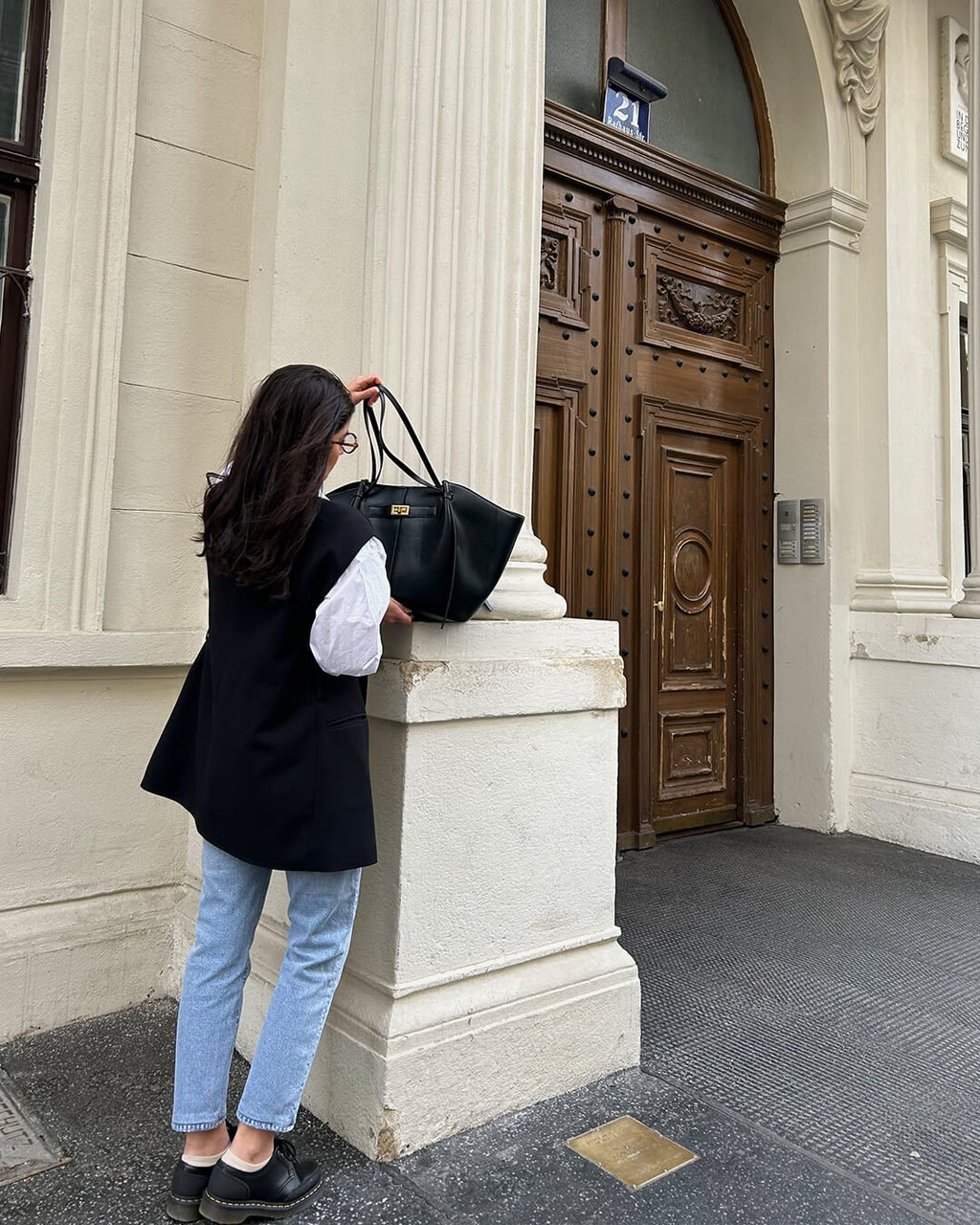 Structured Shopper Bag with Gold-Tone Detail