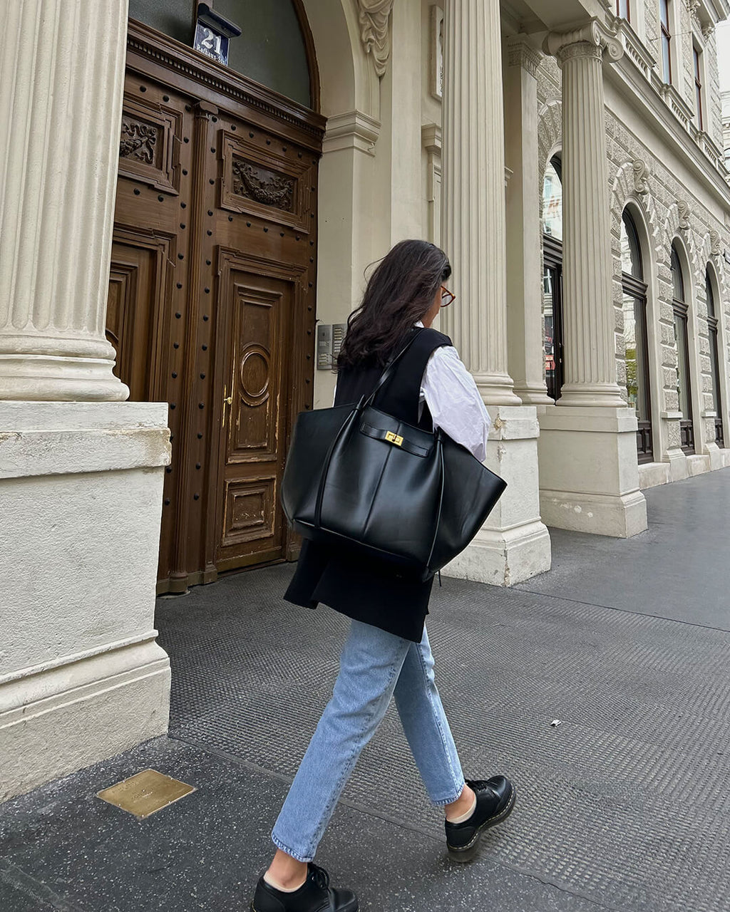Structured Shopper Bag with Gold-Tone Detail