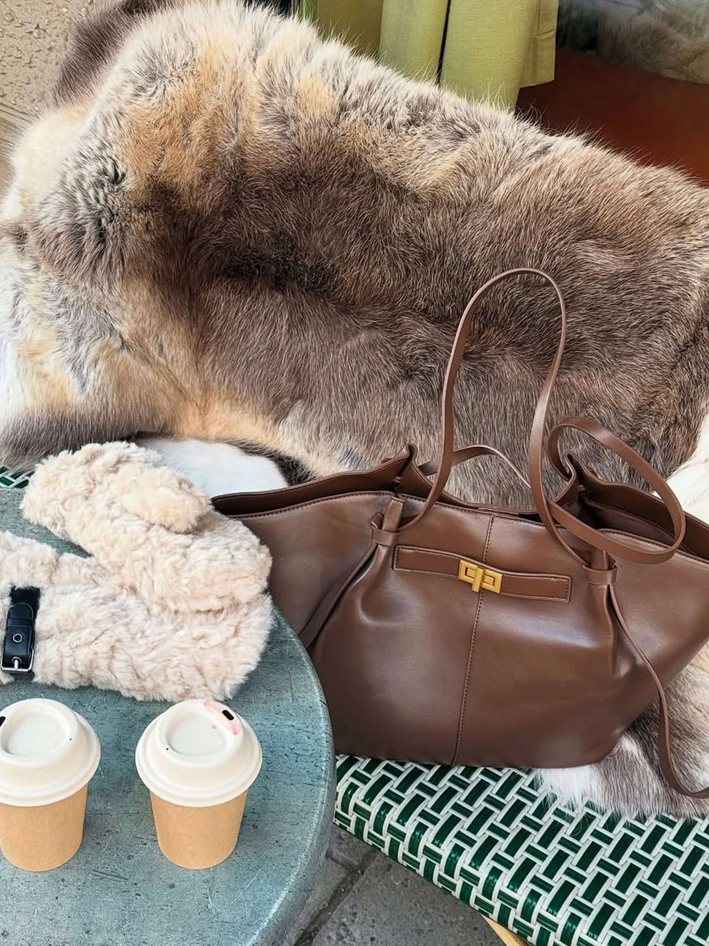 Structured Shopper Bag with Gold-Tone Detail