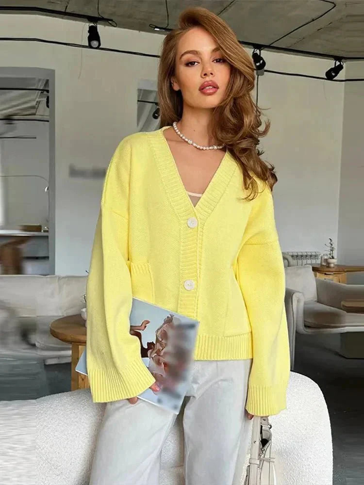 V-Neck Knit Cardigan – Oversized Button-Front Autumn Sweater