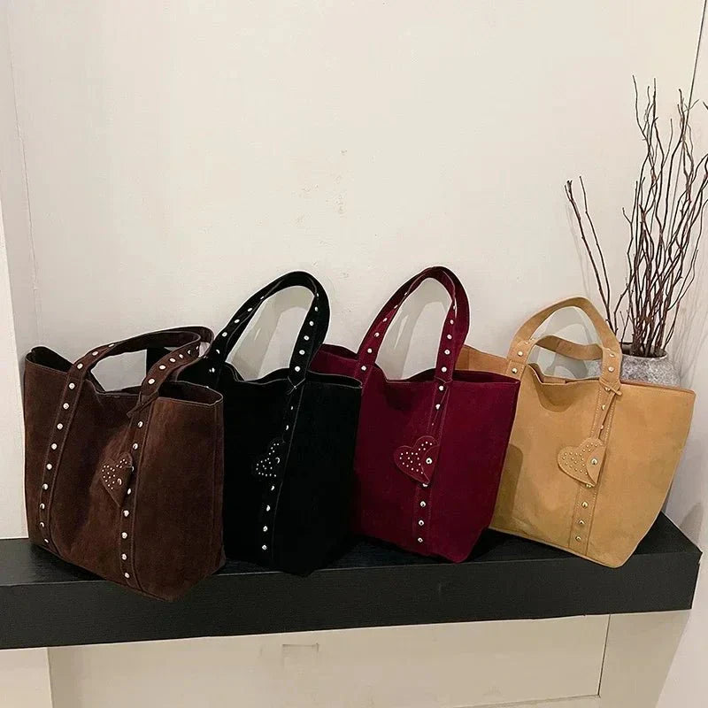 Suede Studded Tote Bag