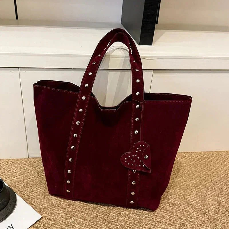 Suede Studded Tote Bag
